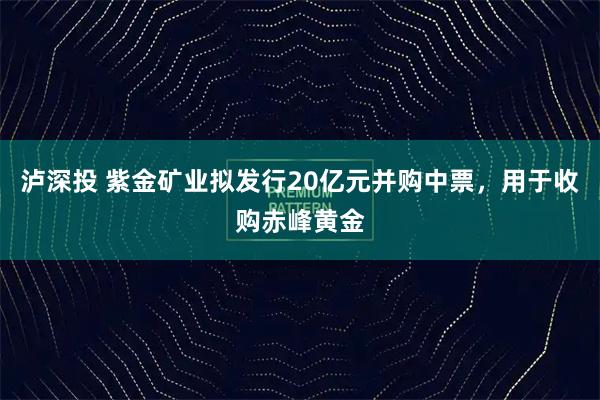泸深投 紫金矿业拟发行20亿元并购中票，用于收购赤峰黄金